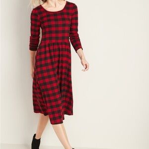 Old Navy Red and Black Checkered Midi Dress